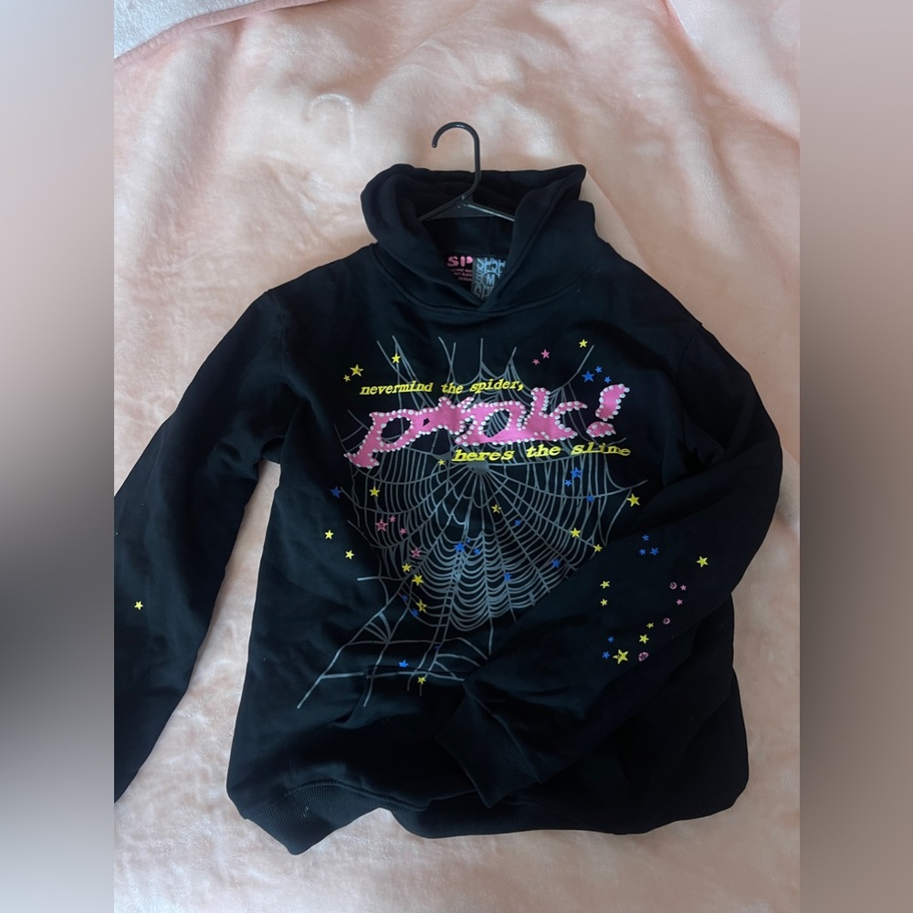 pink black sp5ider hoodie